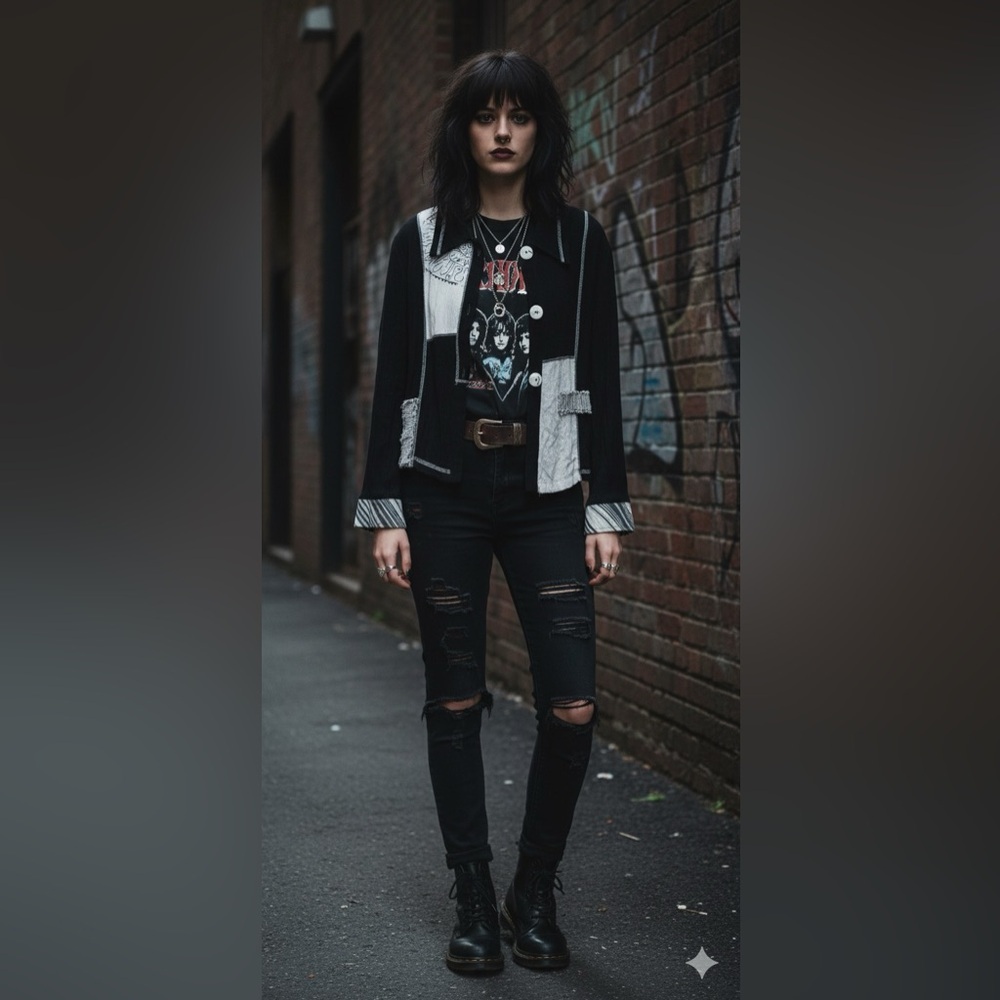 A. Spence Collections Patchwork Button Down Blous… - image 1